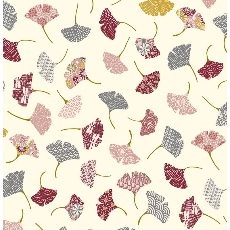 Coton à motifs - Grandes feuilles de ginkgo Multicolores