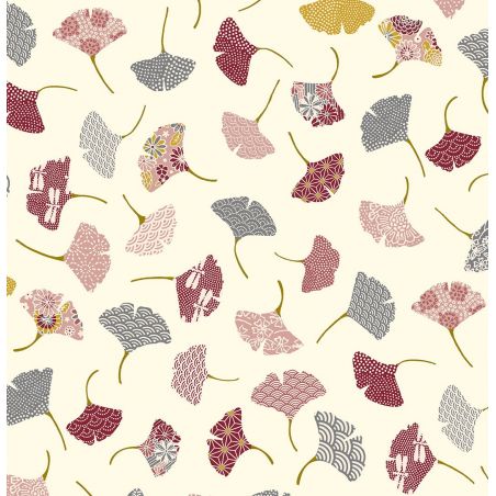 Tissu motif  fleurs Ginkgo