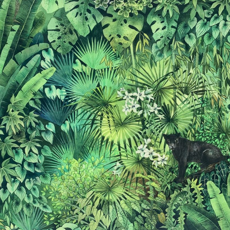 Tissu bachette motifs panthère jungle Bornéo