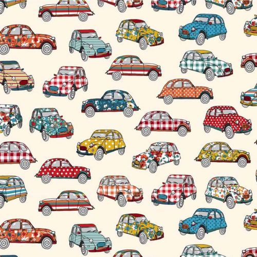 Tissu motif vintage voiture Dedeuche