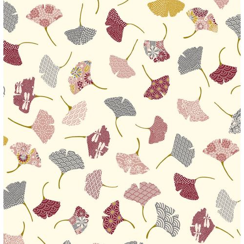 Tissu motif  fleurs Ginkgo