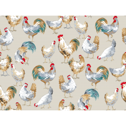 Tissu motif poules et coqs...