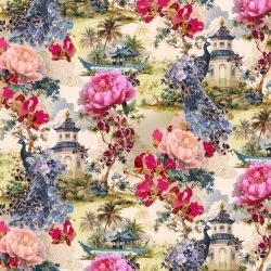 Tissu Velours motifs paons...